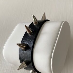 Edgy Black Silver Spiked Leather Rebel Rock Goth Bracelet Louboutin Style